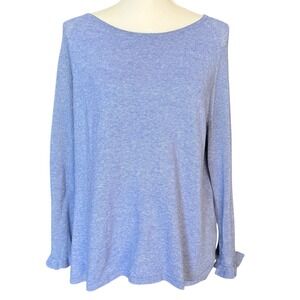 J. McLaughlin Periwinkle Blue Cotton Pointelle Sleeve Ruffle Cuff Sweater Large